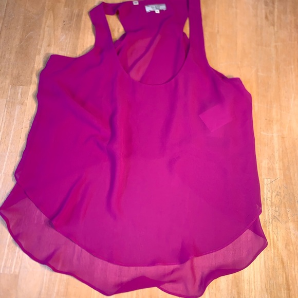 Guess Fuchsia Sheer Layered Open Back Tank - Picture 4 of 8
